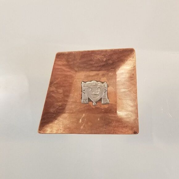 2 Small Ashtrays Vintage Copper  925 Sterling Silver Artist Signed Ash Tray Peru - Picture 3 of 8